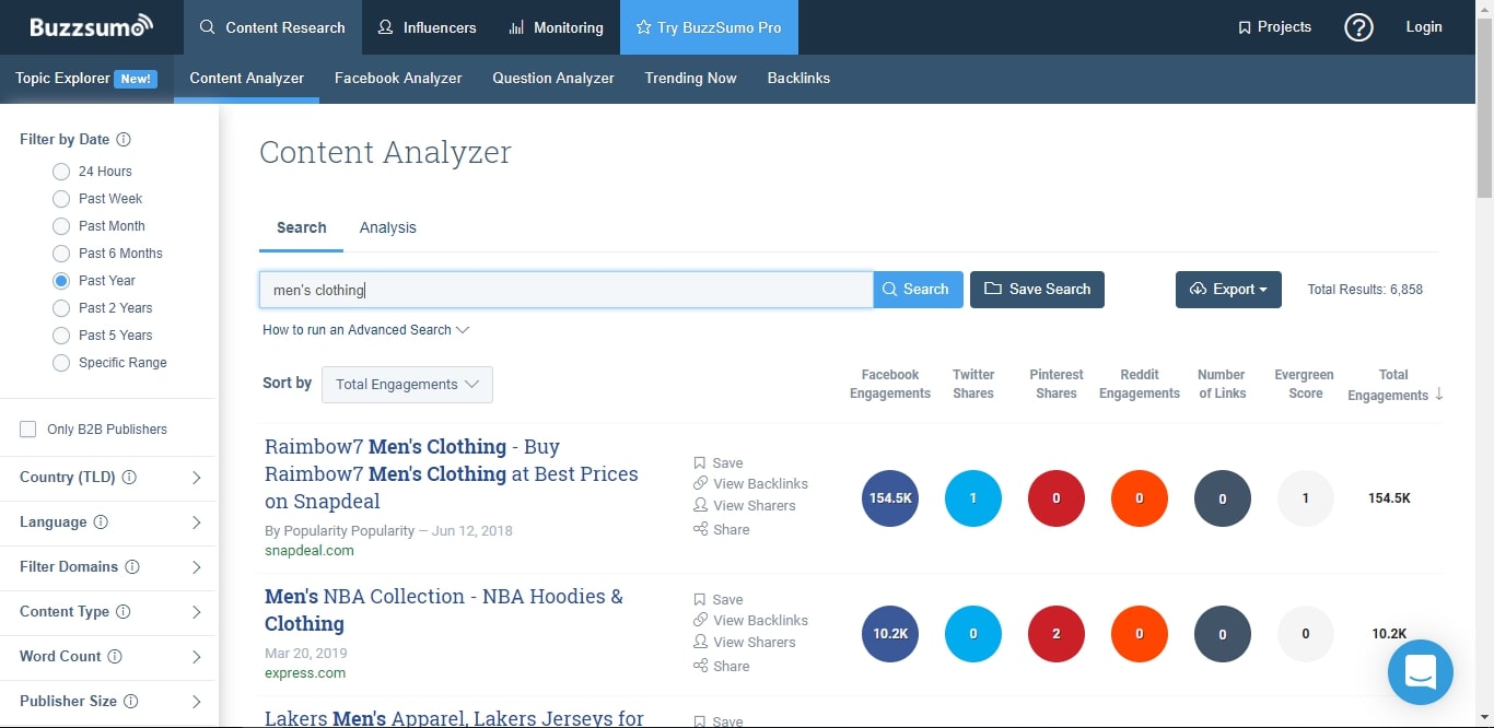 searching buzzsumo for dropshipping products