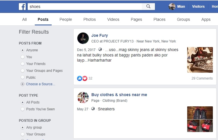 searchin facebook posts for products to sell online