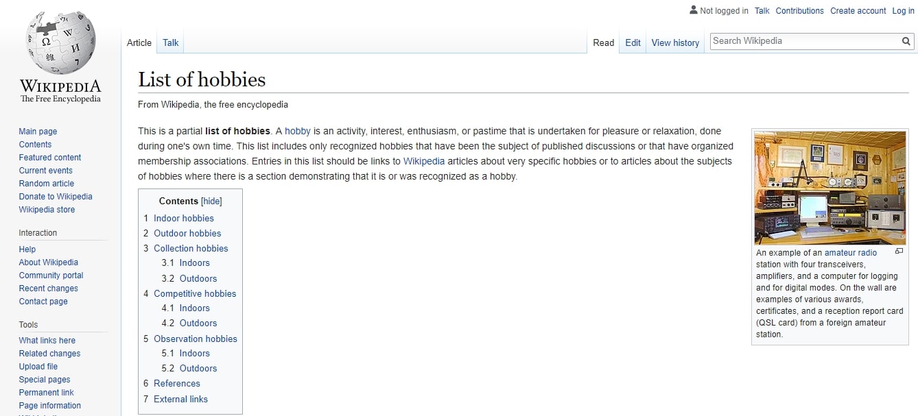 wikipediea hobbies