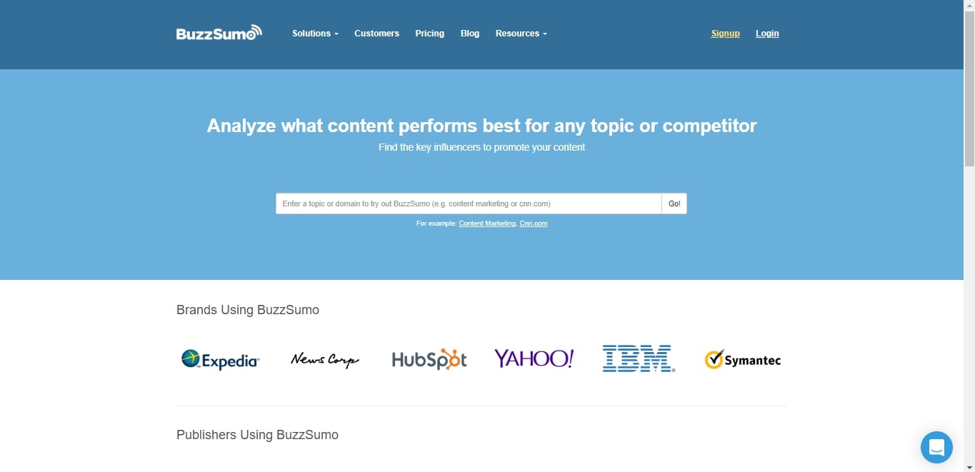 buzzsumo landing page for product research