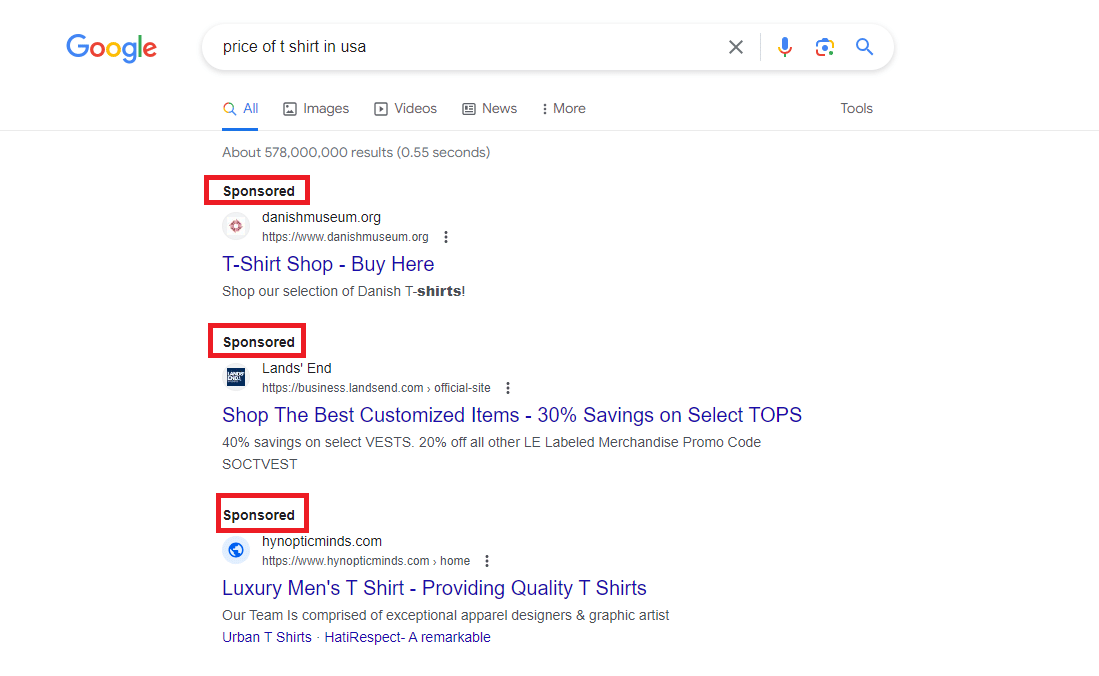 Google Ads are displayed on Google